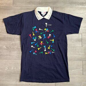 80s Golf “Tee Shirt” G. Johnson Vintage Graphic Tee Collared Funny Navy Size M